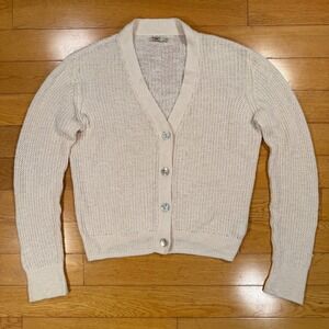 Faherty Womens Linen Organic Cotton Open Knit Cardigan Sweater Cream Medium